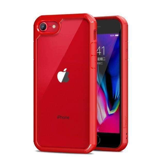 CaseBuddy Australia Casebuddy for iPhone SE (2020) / Red iPhone SE 2020 Shockproof Clear Case with Hard PC Shield+Soft TPU Bumper