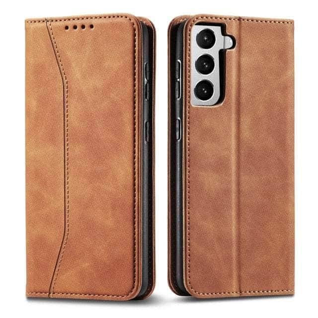 CaseBuddy Australia Casebuddy For Galaxy S22 / Khaki Leather Flip Galaxy S22 Luxury Wallet Cards Case