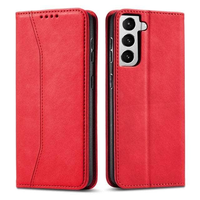 CaseBuddy Australia Casebuddy For Galaxy S22 / Red Leather Flip Galaxy S22 Luxury Wallet Cards Case