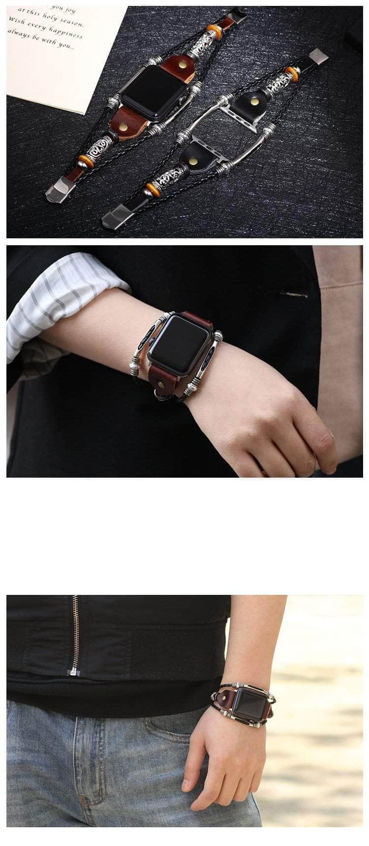 CaseBuddy Australia Casebuddy Leather Watch Strap Braided Bracelet Apple Watch Band 6 5 4 3 2 SE 44/42/40/38