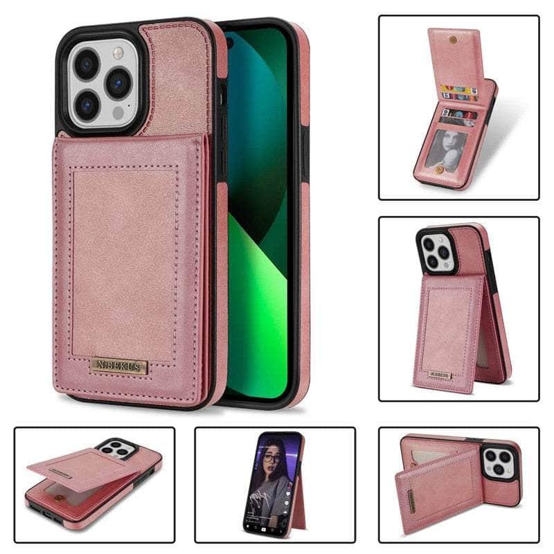 Casebuddy fen / iPhone 14 Plus Luxury Vegan Leather iPhone 14 Plus Wallet Card Slots Holder