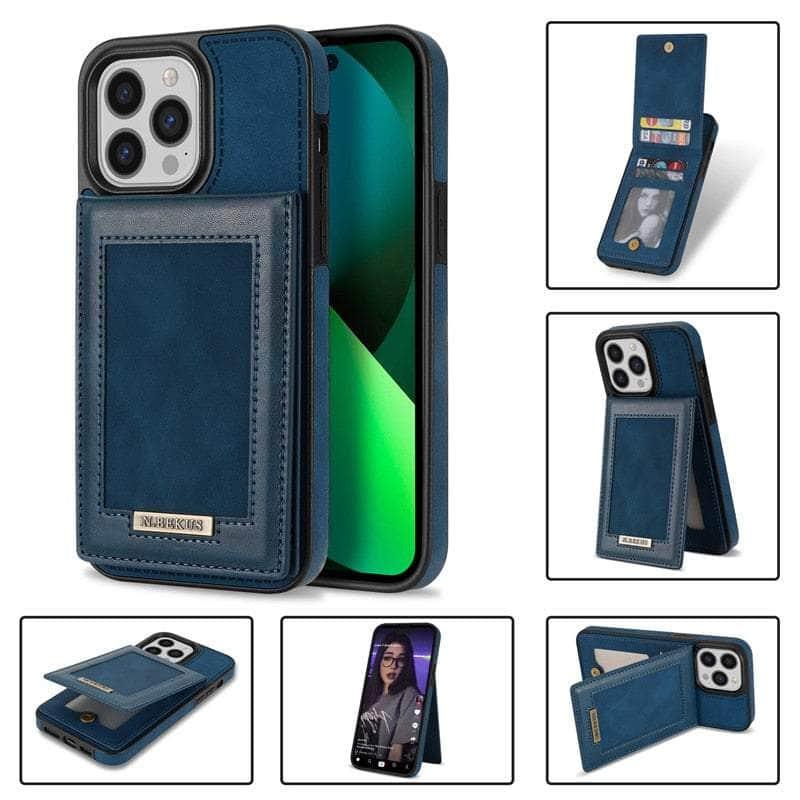 Casebuddy lan / iPhone 14 Luxury Vegan Leather iPhone 14 Wallet Card Slots Holder