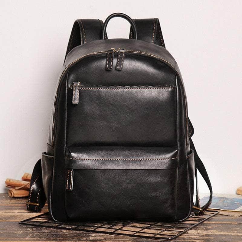 Casebuddy black Nesitu Genuine Leather 14'' Laptop Backpack