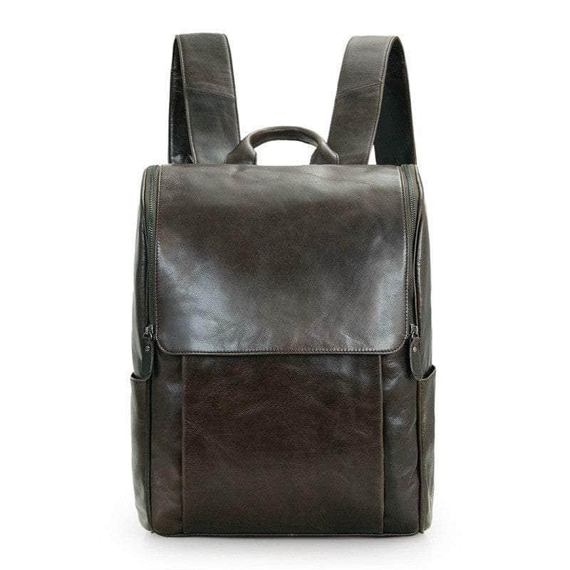 Nesitu Vintage Unisex Real Genuine Leather Women Men Backpack 14'' Lap