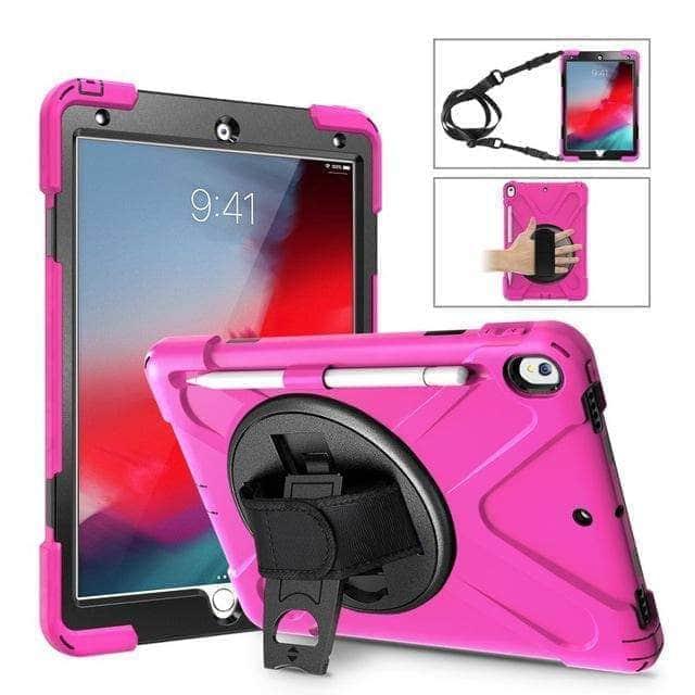 CaseBuddy Casebuddy Hot Pink Premium Armor Shockproof Hand Shoulder Strap Case iPad Air 3 2019 with Pencil Holder