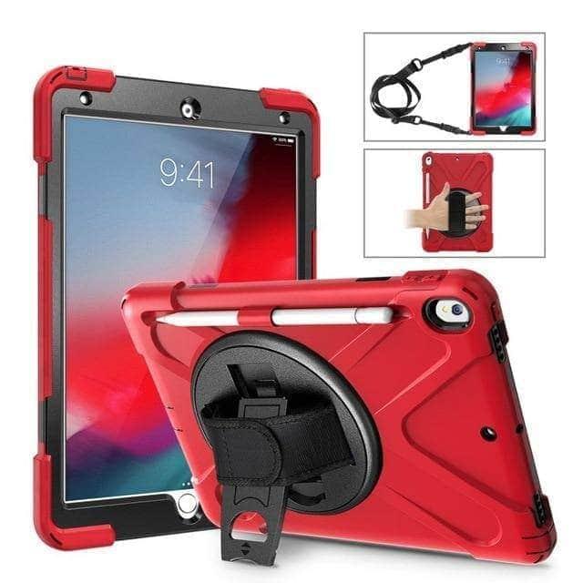 CaseBuddy Casebuddy Red Premium Armor Shockproof Hand Shoulder Strap Case iPad Air 3 2019 with Pencil Holder