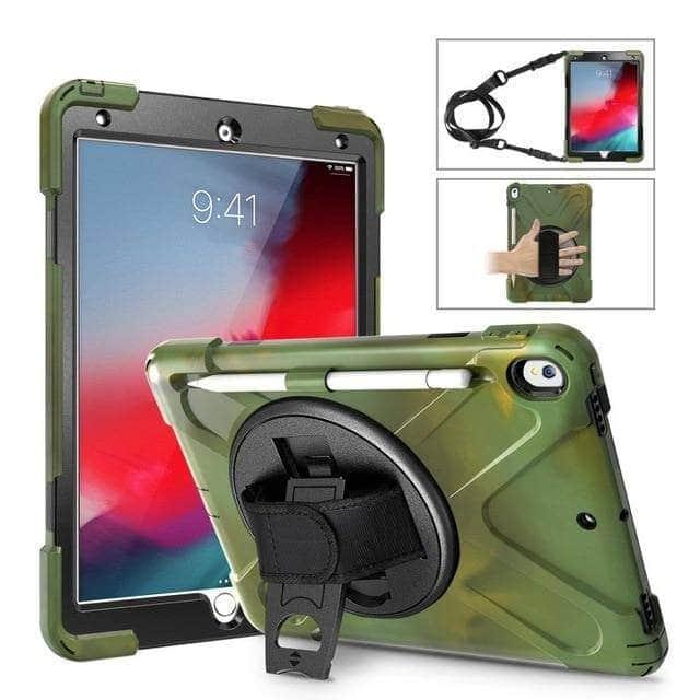 CaseBuddy Casebuddy Camouflage Premium Armor Shockproof Hand Shoulder Strap Case iPad Air 3 2019 with Pencil Holder
