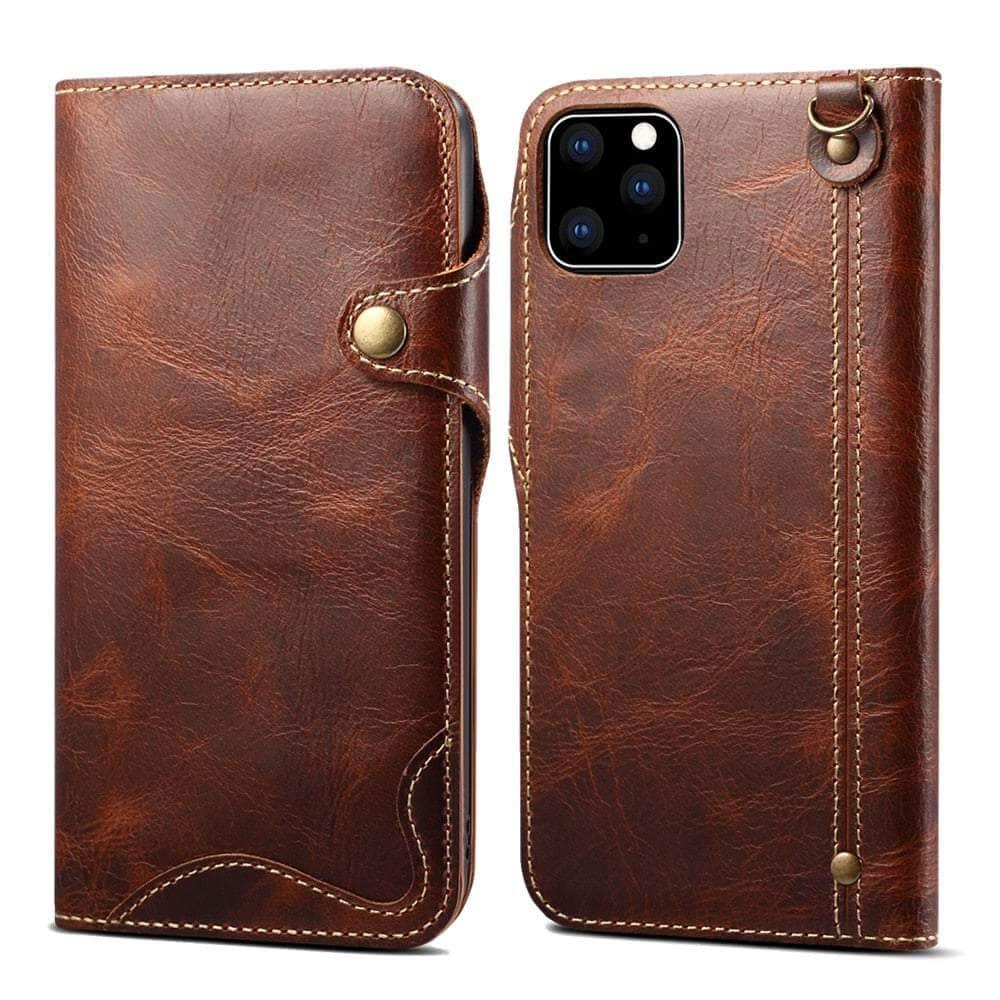 Casebuddy Brown / For iPhone 14 Max Real Cowhide iPhone 14 Max Leather Case