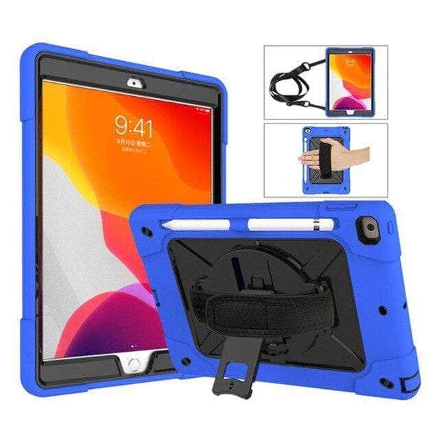 CaseBuddy Casebuddy DarkBlue Black Rotating Stand Tablet Case iPad 10.2 2019/2020 (iPad 7/8) Heavy Duty Protector Hand Strap Shoulder Strap
