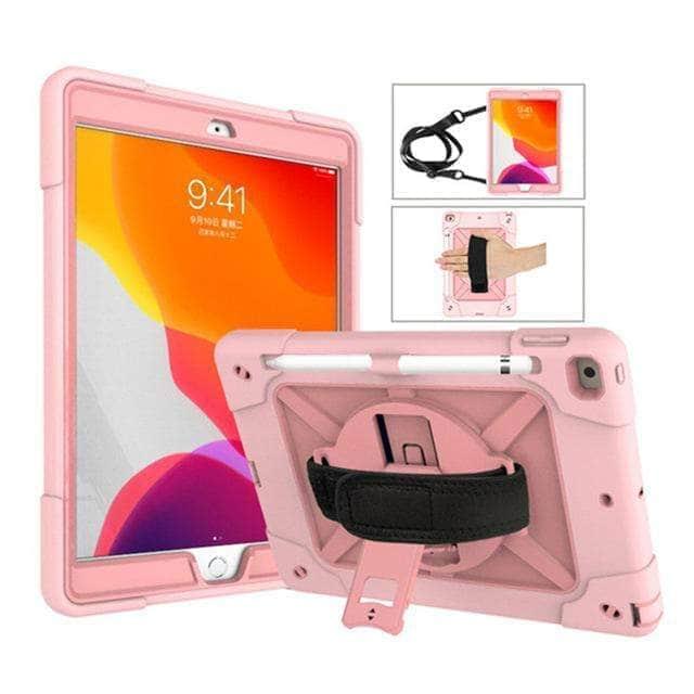 CaseBuddy Casebuddy Rose Gold Rotating Stand Tablet Case iPad 10.2 2019/2020 (iPad 7/8) Heavy Duty Protector Hand Strap Shoulder Strap