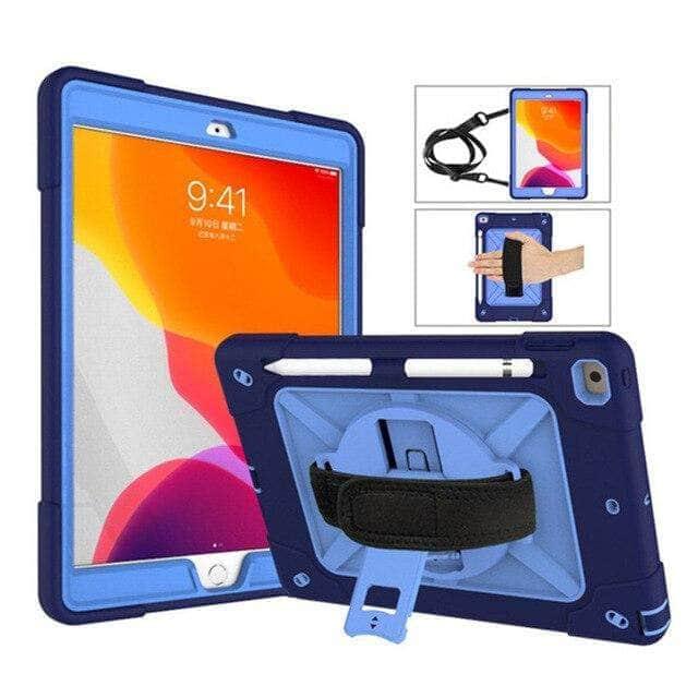 CaseBuddy Casebuddy NavyBlue Blue Rotating Stand Tablet Case iPad 10.2 2019/2020 (iPad 7/8) Heavy Duty Protector Hand Strap Shoulder Strap