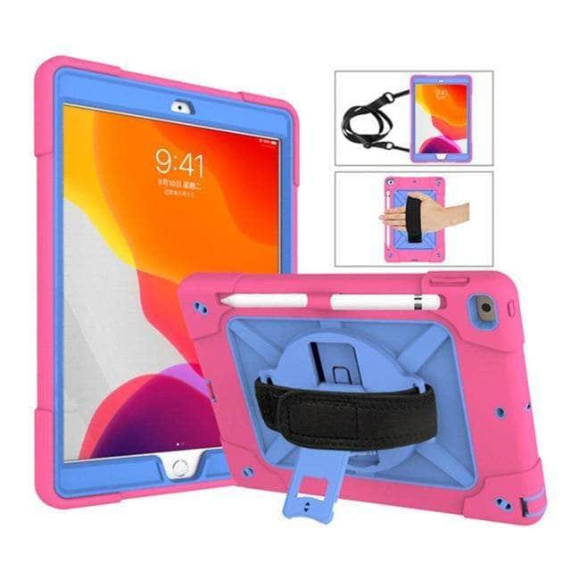CaseBuddy Casebuddy RoseRed Blue Rotating Stand Tablet Case iPad 10.2 2019/2020 (iPad 7/8) Heavy Duty Protector Hand Strap Shoulder Strap