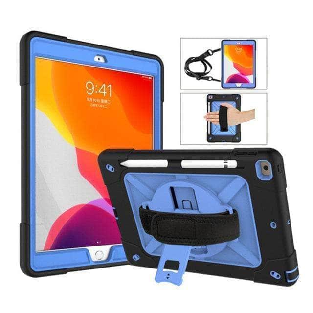 CaseBuddy Casebuddy Black Blue Rotating Stand Tablet Case iPad 10.2 2019/2020 (iPad 7/8) Heavy Duty Protector Hand Strap Shoulder Strap