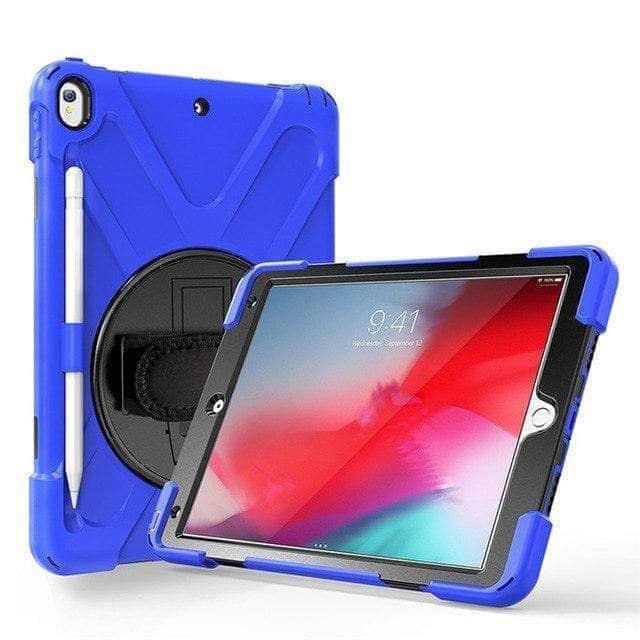 CaseBuddy Casebuddy Blue Shockproof 360 Rotating Silicone Back Cover with Hand Strap Pen Slot iPad Air 3