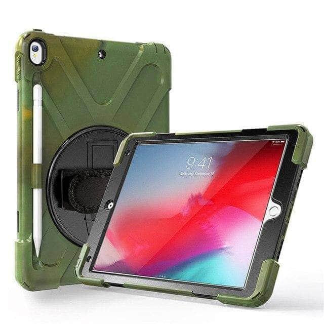 CaseBuddy Casebuddy Camouflage Shockproof 360 Rotating Silicone Back Cover with Hand Strap Pen Slot iPad Air 3