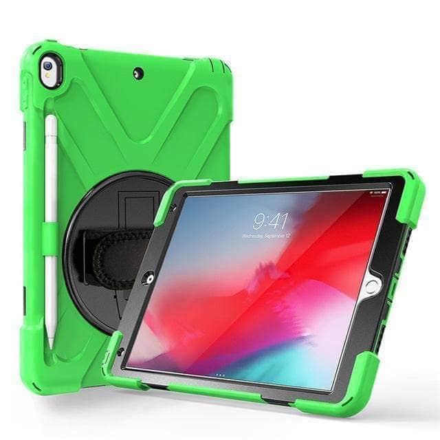 CaseBuddy Casebuddy Green Shockproof 360 Rotating Silicone Back Cover with Hand Strap Pen Slot iPad Air 3