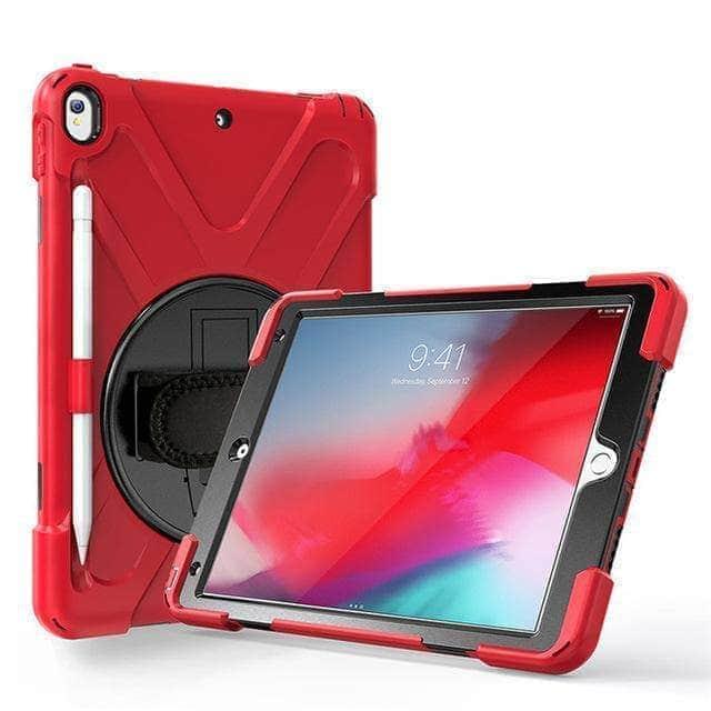 CaseBuddy Casebuddy Red Shockproof 360 Rotating Silicone Back Cover with Hand Strap Pen Slot iPad Air 3