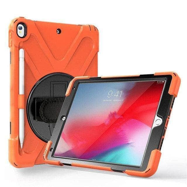 CaseBuddy Casebuddy Orange Shockproof 360 Rotating Silicone Back Cover with Hand Strap Pen Slot iPad Air 3