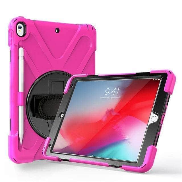 CaseBuddy Casebuddy rose Shockproof 360 Rotating Silicone Back Cover with Hand Strap Pen Slot iPad Air 3