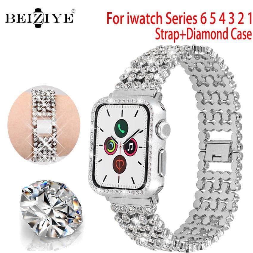 Stainless Steel Bracelet Diamond Case Apple Watch 6 5 4 3 2 SE 44/42/40/38 - CaseBuddy