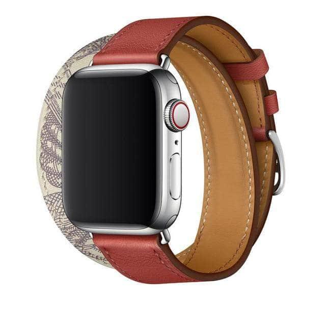 CaseBuddy Australia Casebuddy Red pattern / 40mm Swift Double Tour Apple Watch 1 2 3 4 5 6  38/40/42/44 Real Leather Strap
