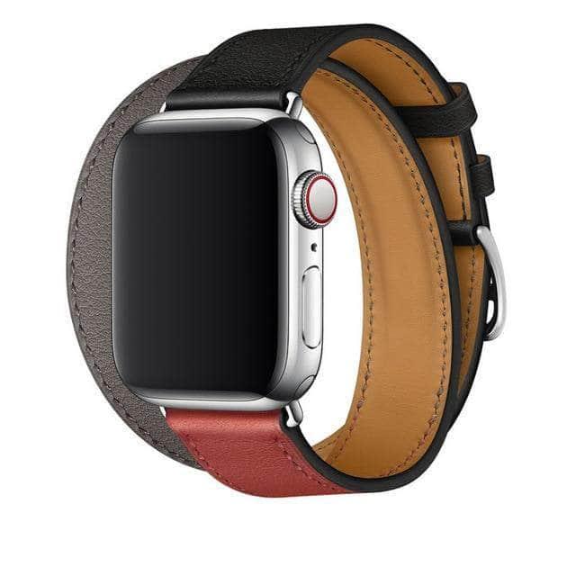 CaseBuddy Australia Casebuddy Gray Red / 40mm Swift Double Tour Apple Watch 1 2 3 4 5 6  38/40/42/44 Real Leather Strap