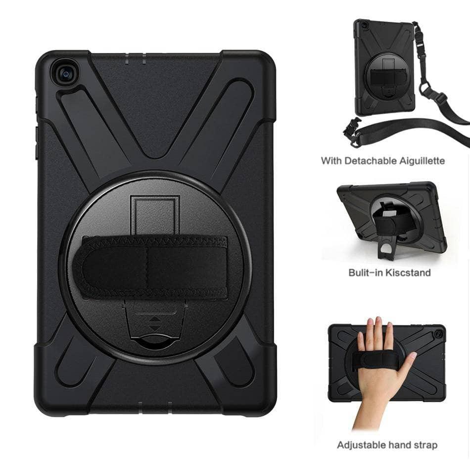 Tab A 10.1 2019 T510 T515 Rugged PC+Silicone Hard Cover 360 Swivel Stand Holder Hand & Neck Strap - CaseBuddy
