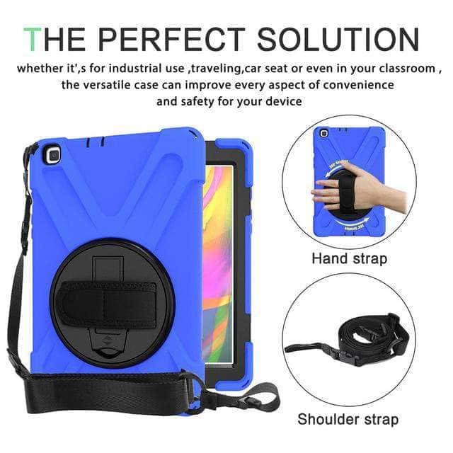 CaseBuddy Casebuddy Deep Blue Tab A 8.0 2019 Heavy Duty Rugged Shockproof Case 360 Rotate Kickstand/Hand+Neck Strap SM-T290 T295 T297