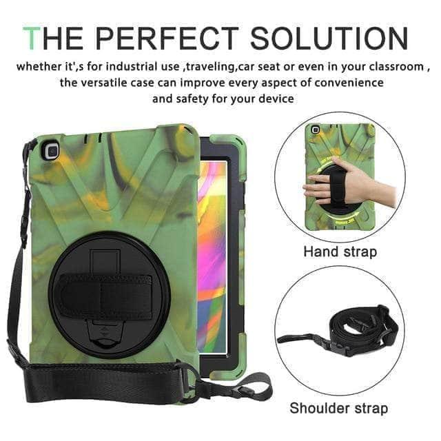 CaseBuddy Casebuddy Camouflage Tab A 8.0 2019 Heavy Duty Rugged Shockproof Case 360 Rotate Kickstand/Hand+Neck Strap SM-T290 T295 T297