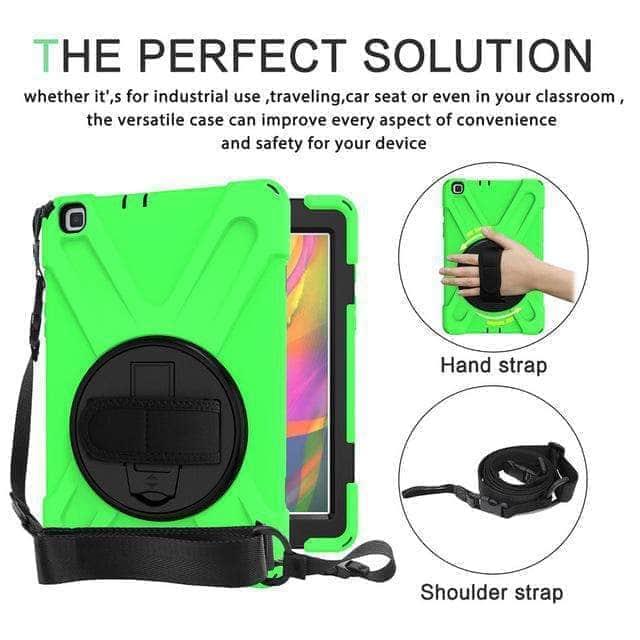 CaseBuddy Casebuddy Green Tab A 8.0 2019 Heavy Duty Rugged Shockproof Case 360 Rotate Kickstand/Hand+Neck Strap SM-T290 T295 T297