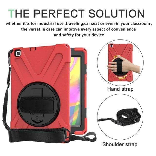CaseBuddy Casebuddy Red Tab A 8.0 2019 Heavy Duty Rugged Shockproof Case 360 Rotate Kickstand/Hand+Neck Strap SM-T290 T295 T297