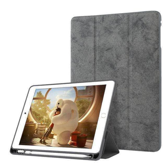 CaseBuddy Casebuddy Gray Ultra Slim Flip Stand Leather Look Smart Cover Pen Holder iPad 9.7 Pro 9.7 Air Air2
