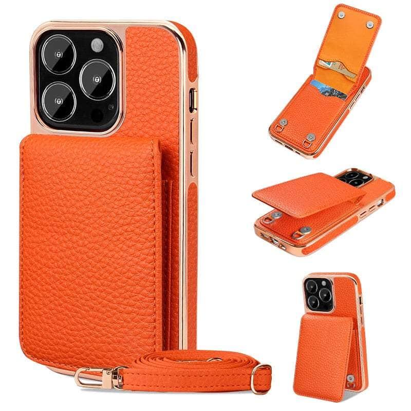 Casebuddy Orange / For iphone 14 promax Vietao Luxury Leather Wallet iPhone 14 Pro Max Cover