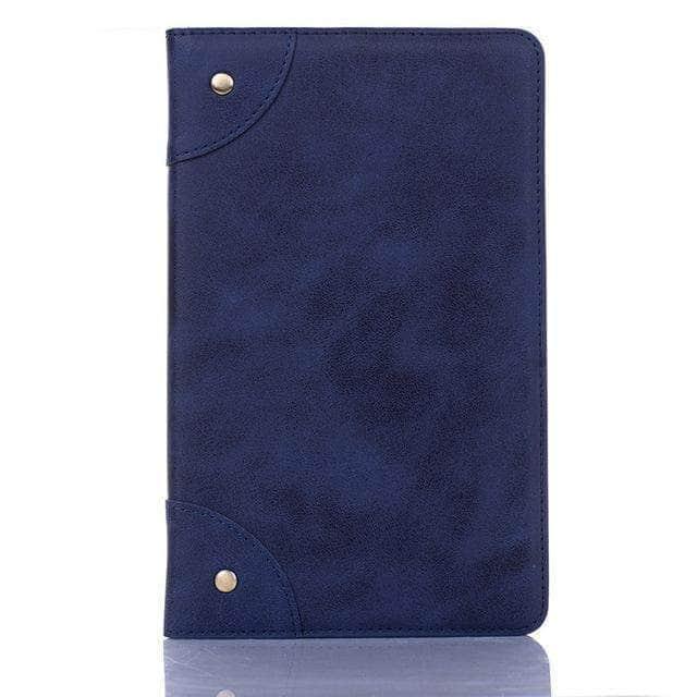 CaseBuddy Casebuddy Navy Blue Vintage Book Cover Samsung Tab A 8.0 2019 PU Leather Wallet Card Slot Stand Case T290 T295
